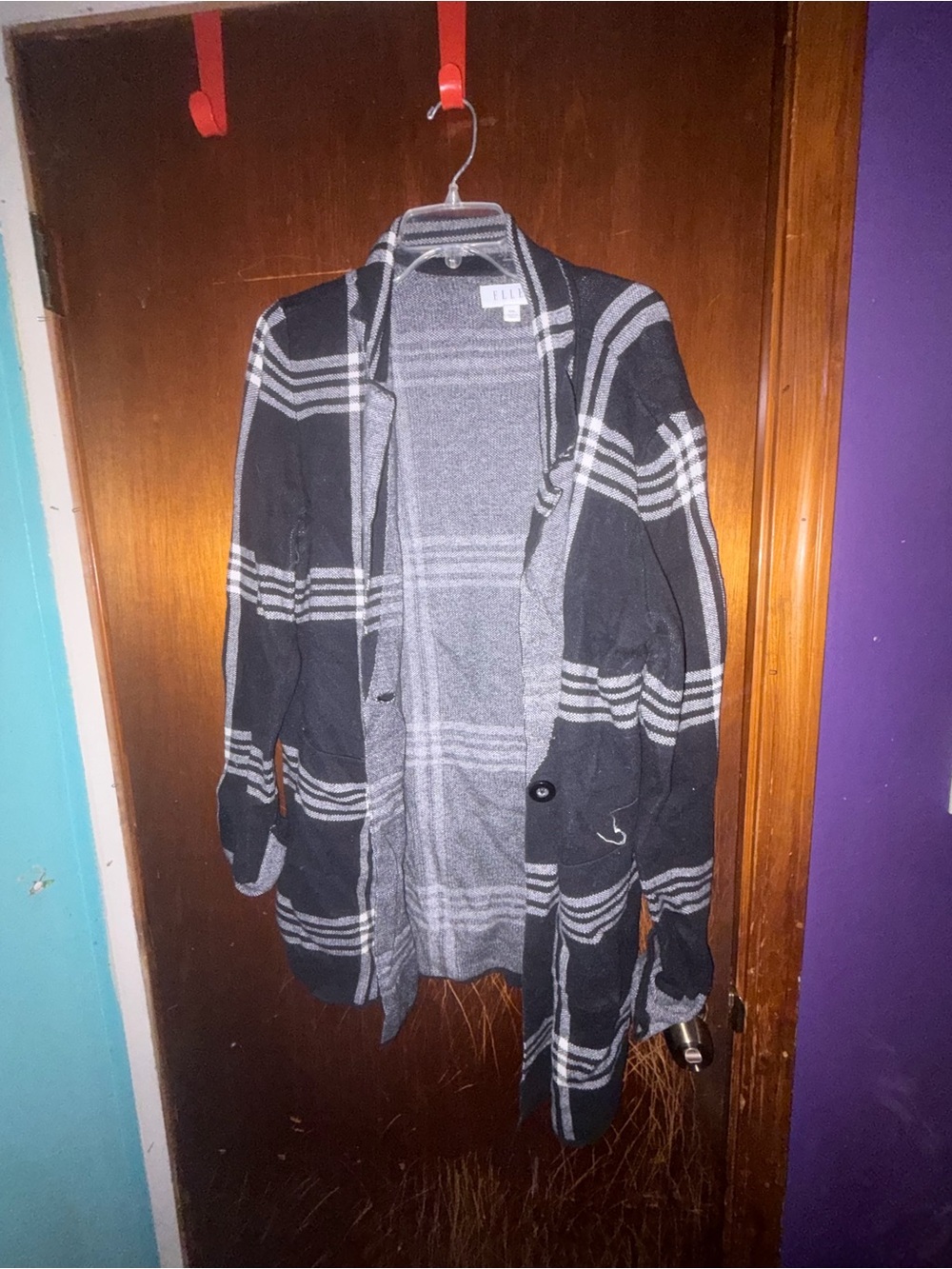 Elle Black and Gray Plaid Open Blazer